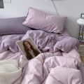 Four-Piece Set Contrast Color Japanese Style Style Washed Cotton Solid Color Double Stitching Simple Style Duvet Cover One-Piece Bed Sheet Dorm Bedding. 