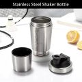 Stainless Steel Water Bottle Protein Shaker With Compartment For Bodybuilding Nutrition Supplements Gym Metal Mixer Cup 600ml. 