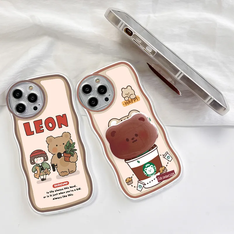 UCUC for OPPO A15 A15S Back Cover Cute Girl Bear Wavy Phone Case