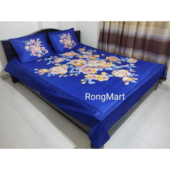 Cotton Print 7.5/8.5 Feet Double King Size Bad sheet Set With Two ...