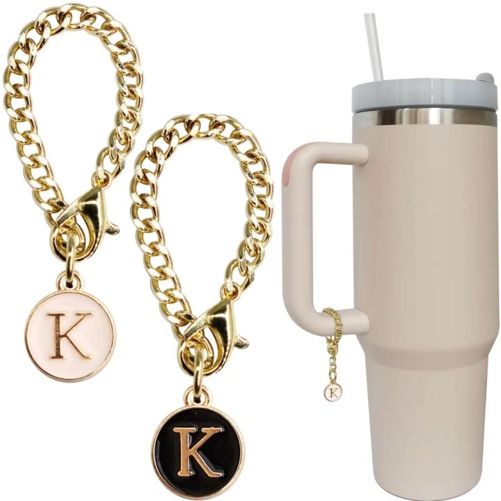 White Handles, Personalized Know-Youri Tumbler, Water Bottle Accessories, Cup, Stan, 2 Pieces, Letter Charm, Other Letter Charm, Chain
