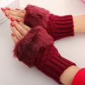 0ne Pair Fashion Women Faux Rabbit Fur Hand Wrist Crochet Knitted Fingerless Gloves Knitting Mittens Winter Autumn Warmer. 