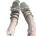 Lolita Cute Long White Bow Cross Print Over-the-Knee Stockings Women's Spring/Summer Thin Glass Filigree Transparent.