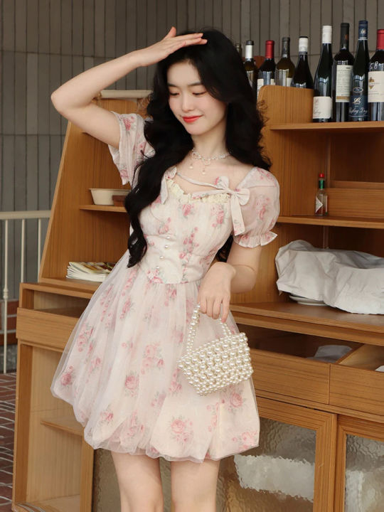 Floral%20Sweet%20Fairy%20Bodycon%20Dresses%20for%20Women%20Elegant%20Party%20Print%20French%20Female%20Korean%20Fashion%20Cute%20Mini%20Dress%20Summer%202023%20Pink%20-%20Image%203