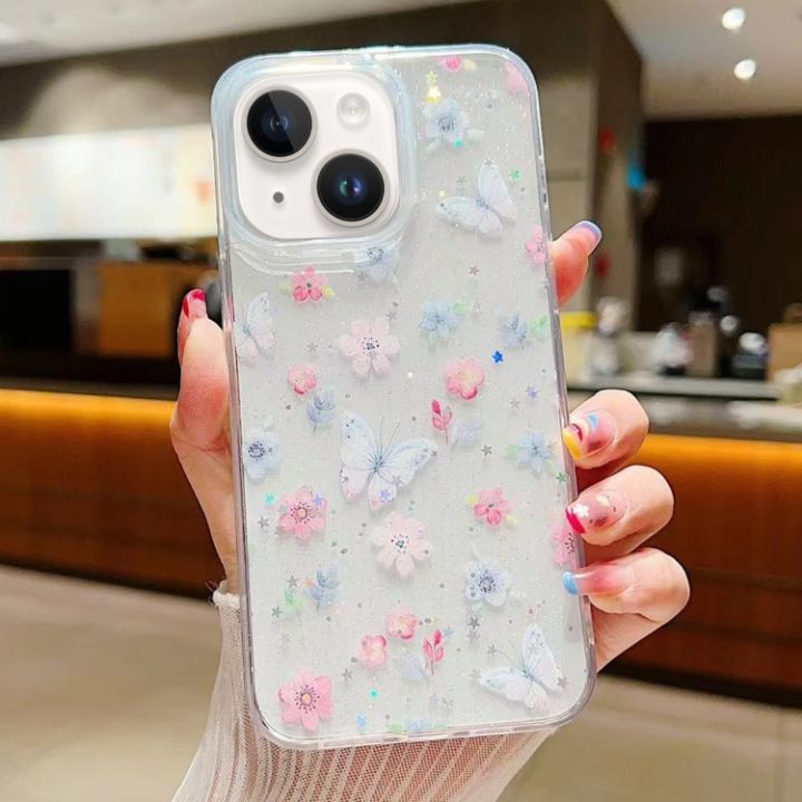 For iPhone 14 Plus Fresh Small Floral Epoxy TPU Phone Case