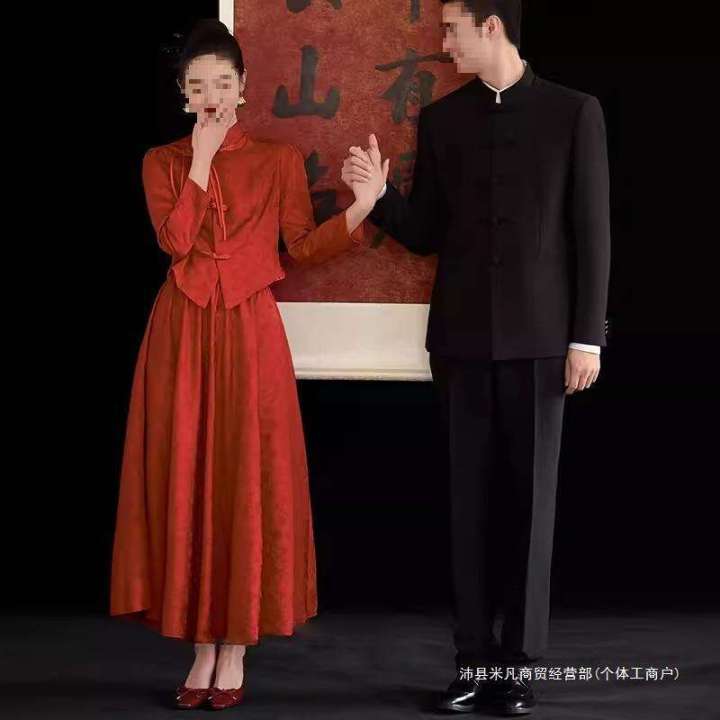 Long sleeved toasting gown for the bride 2024, wine red cheongsam, new Chinese banquet, small stature engagement dress, back in style