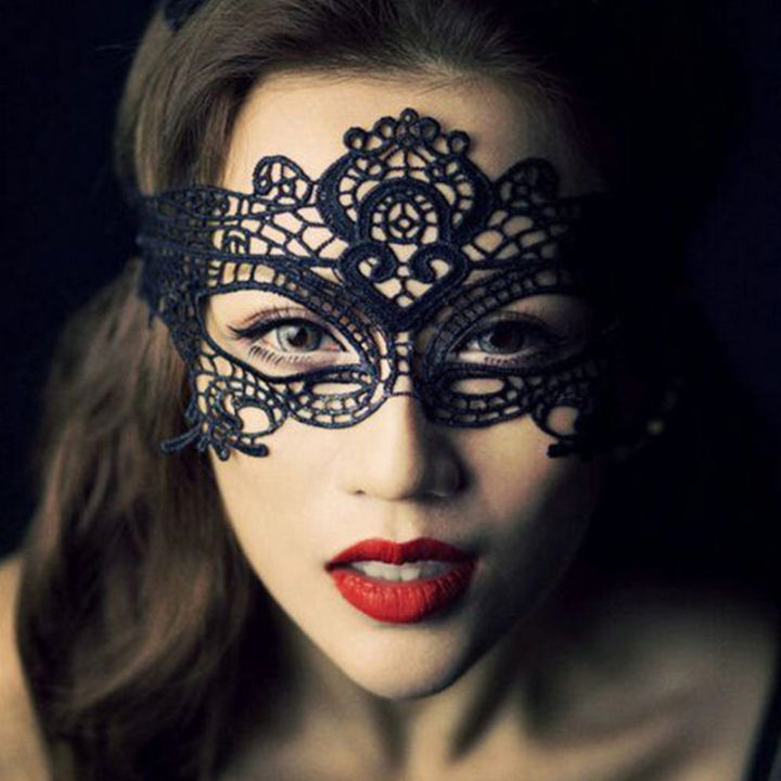 Black%20Women%20Hollow%20Lace%20Masquerade%20Face%20Mask%20Princess%20Party%20Cosplay%20Prom%20Props%20Costume%20Nightclub%20Queen%20Half%20Face%20Eye%20Mask%20-%20Image%202