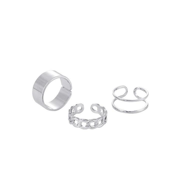 Simple 3Pcs/Set Open Rings Chain Twist Joint Rng Combination Adjust Girls