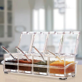 4 In 1 Crystal Seasoning Box Acrylic Spice Container Jar Condiment Dispenser With Spoon Set.
