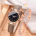 2pcs Luxury Fashion Women Watch Set Colourful PU Leather Strap Ladies Quartz Wristwatch Alloy Bracelet For Ladies Gift. 