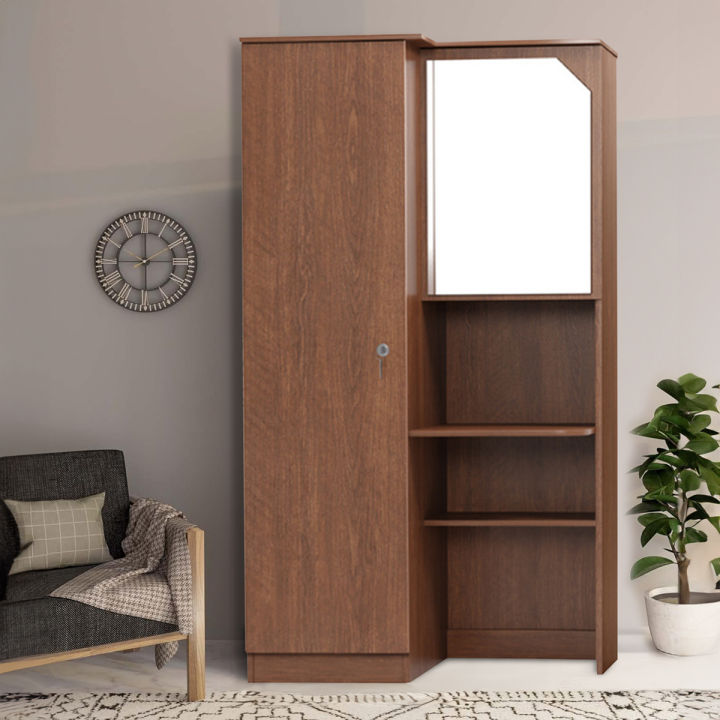 Modern Single Door Almirah and Two Shelves With Mirror | Book Shelf | Shelves | Mirror by Family Furniture