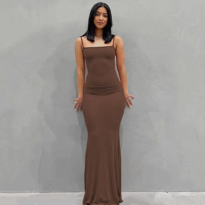 2023%20New%20Summer%20Spaghetti%20Strap%20Black%20Skims%20Long%20Dress%20Women%20Sleeveless%20Solid%20Skinny%20Bodycon%20Trumpet%20Maxi%20Dresses%20Vestidos%20-%20Image%202