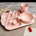 6Pcs/set Wheat Straw Dinnerware Students Household Set Biodegradable Plastic Unbreakable Dinnerware Tableware Plates for Children. 