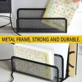 2pcs/set Black Metal Mesh Office Desk Organizer Set File Tray Three Column File Rack. 