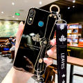 For Infinix Hot 8 Back Cover with Lanyard + Wristband Fashion Shiny Maple Leaf Plating Bumper Stand Holder Case Camera Protection Soft Silicone Mobile Phone Cases. 