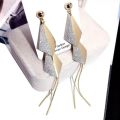 【beauty code store】Net Red Geometric Temperament Diamond Fashion Wild Rhinestone Personality Bar Long Super Fairy Earrings.