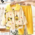 New Kids Boys Girls Autumn Winter Flannel Pajama Sets Cute Cartoon Long Sleeve Lapel Tops with Pants Baby Sleepwear Clothing. 