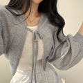 Thin White Cardigan Bandage Lantern Sleeve Short Coat Pull Femme Knitwear Top Girl Cardigan Korean Style Casual T Shirt. 