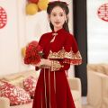 Chinese Toast Gown Winter Bride2023New Red Simple Style Xiuhe Engagement Dress Women. 