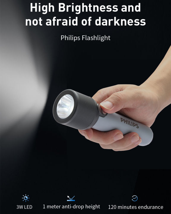 PHILIPS%20LED%20Flashlight%20Torch%20400LM,%202000mAh%20Rechargeable%20Torch%20Light%20with%202%20Modes,%20IP44%20Waterproof,%20Portable%20Flash%20Light%20for%20Home,%20Camping,%20Hiking,%20Emergency%20,Gray%20-%20Image%203