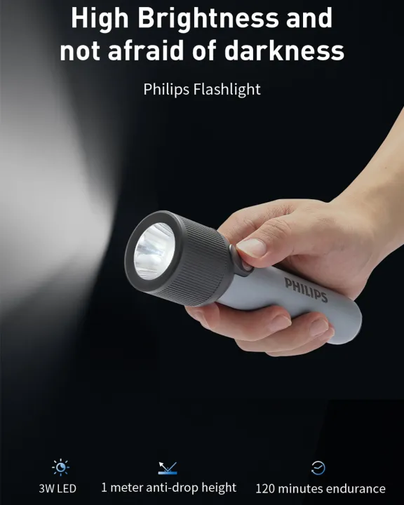 PHILIPS%20LED%20Flashlight%20Torch%20400LM,%202000mAh%20Rechargeable%20Torch%20Light%20with%202%20Modes,%20IP44%20Waterproof,%20Portable%20Flash%20Light%20for%20Home,%20Camping,%20Hiking,%20Emergency%20,Gray%20-%20Image%203