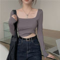 Early Autumn Hot Girl Square Collar Short Top for Women 2024 New Korean Style Fitted Bottoming Bottoming Shirt Long Sleeve T T-shirt Women's Fashion.