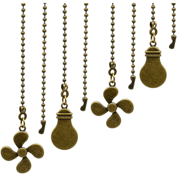 4Pcs Ceiling Fan Pull Chain Set,Bulb and Fan Pattern(Antique Bronze)