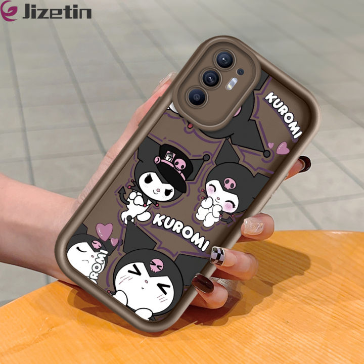 Jizetin for OPPO Reno6 4G Back Cover Shy Kuromi Ladder Camera Soft Rubber Mobile Phone Case