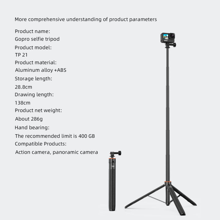VRIG%20TP-21%20Selfie%20Stick%20Tripod%201.4M%20Action%20Camera%20for%20Insta360%20GoPro%20Hero%2010%209%208%207%20AKASO%20SJCAM%20OSMO%20Action%20Cameras%20-%20Image%203