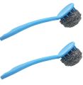 2 Pc Steel Wool Scrubber with Handle Stainless Steel Scouring Pad - Cleaning Metal Sponge for Dishes.