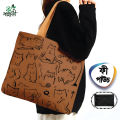 Trendy Top Handle Cute cat Design White Color Tote Canvas Bag Shopping Bag / College / University Bag, Tote Bag, Canvas Bag with Zipper and Free Pouch, pencil bag, cosmetic bag. 