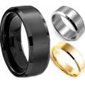 Stainless Steel Black Charms Rings Men Wedding Ring Engagement Ring 8mm Simple Men Ring Smooth Fashion Jewelry. 