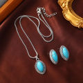 Wholesale Ethnic Style Vintage Silver Indian Bohemian Statement Turquoise Bridal Necklace With Earrings Jewelry Set For Women.