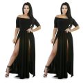 Women Sexy Slash Neck Maxi Dress Solid Color High Slit Formal Party Dress Fashion Slim Summer Dress Vestido De Mulher.