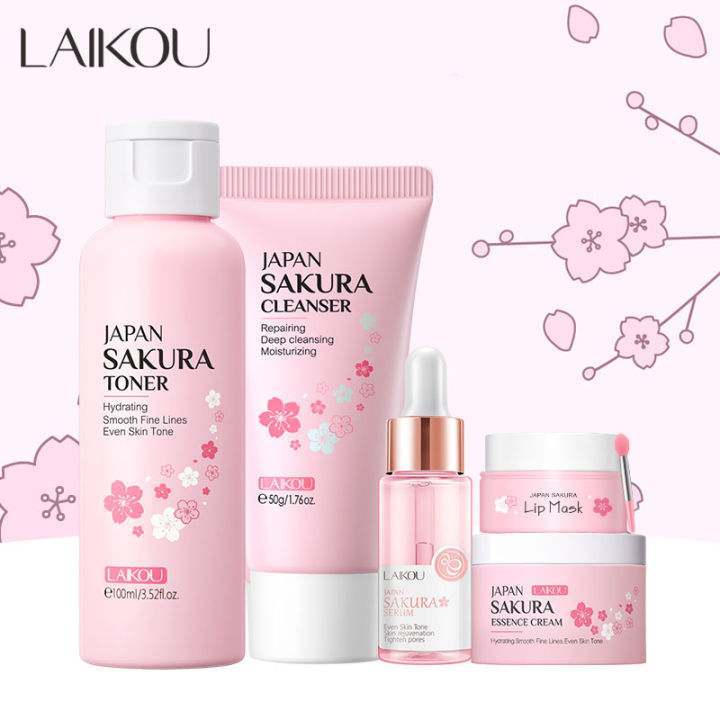LAIKOU Sakura Whitening Skincare Set Cleansing Moisturizing Rejuvenation Cherry Blossoms Skincare Gifts 5pcs