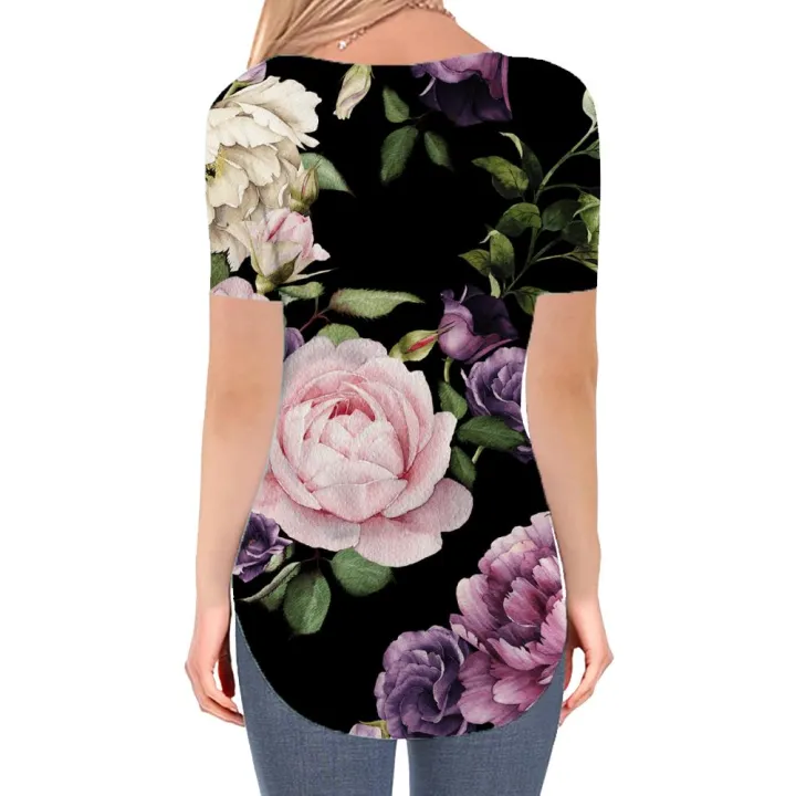 KYKU%20Flower%20T%20Shirt%20Women%20Painting%20V-neck%20Tshirt%20Art%20Shirt%20Print%20Peony%20Flower%20Funny%20T%20shirts%20Womens%20Clothing%20Fashion%20Loose%20-%20Image%204