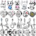 925 Sterling Silver Charms Beads Lovely Cat Pets Dangle Love Heart Charm Clip Stopper Fit Pandora Bracelet Necklace DIY Jewelry. 