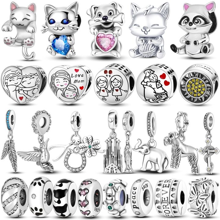 925 Sterling Silver Charms Beads Lovely Cat Pets Dangle Love Heart Charm Clip Stopper Fit Pandora Bracelet Necklace DIY Jewelry