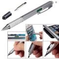 Multifunction Tool Pen, 6 in 1 Tool with Ballpoint Pen, Touch Screen Stylus, Ruler, Spirit Level, Flat-head. 