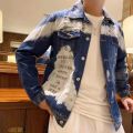 Hole Letter Label Printing Fashion New Men's Denim Slim Fit Bomber Jacket Mens Autumn Casual Hip Hop Denim Jacket Veste En Jean.