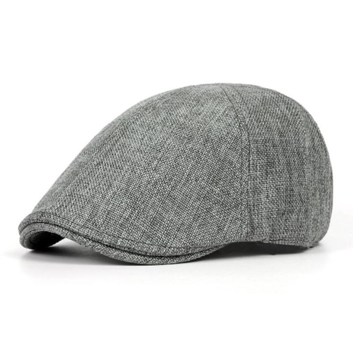 Summer Flat Caps Men Gray Linen Berets Male Vintage Elastic Driver