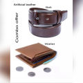 Brown Artificial leather belt and wallet combo for men.
