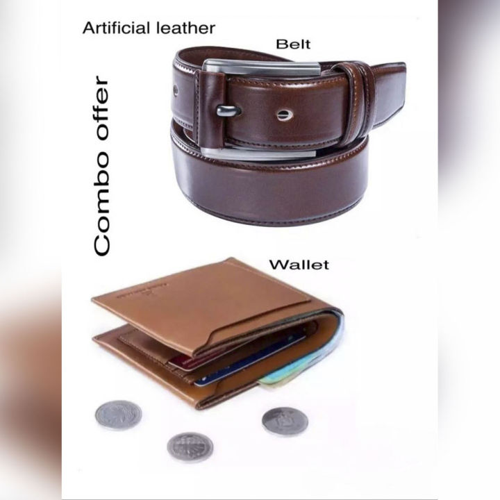 Brown Artificial leather belt and wallet combo for men