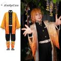Anime Demon Slayer Kimetsu no Yaiba Agatsuma Zenitsu Cosplay Costume Women Kimono Uniform Halloween Christmas Party Clothes.