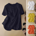 ZANZEA Women Short Sleeve Button O-Neck Shirt Summer Casual Cotton Baggy Blouse Tops #2. 