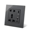 Wall Socket 5 Pin With Type-C and USB Charging Universal Power Socket Electrical Outlet.
