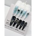 Y2K Handmade Nail Blue Black Love Chain Nail Elements Cool Droplet Type Wear Nail Art Dazzling Nails Patch Girl Gift. 