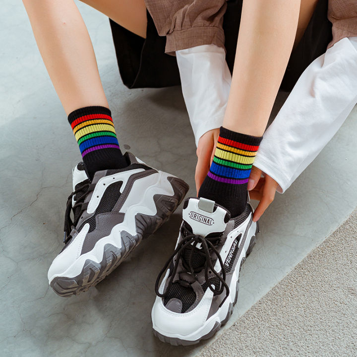 Rainbow%20Socks%20for%20Women%20Summer%20Mid-Calf%20Length%20SocksinsTrendy%20All-Match%20Cotton%20Socks%20Colorful%20Stripes%20Athletic%20Socks%20Internet%20Celebrity%20Stockings%20-%20Image%204