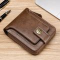 Men's small classic genuine leather wallet men's short wallet with buckle and zipper solid port ville clutch for men. 