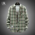 Men Harajuku Plaid Shirt Cotton Casual Korean Shirts Male Long Sleeve Casual Blouses Tops Spring Autumn Loose Checkboard Outwear.